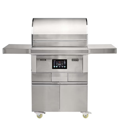 Stainless steel grill with digital display on a white background