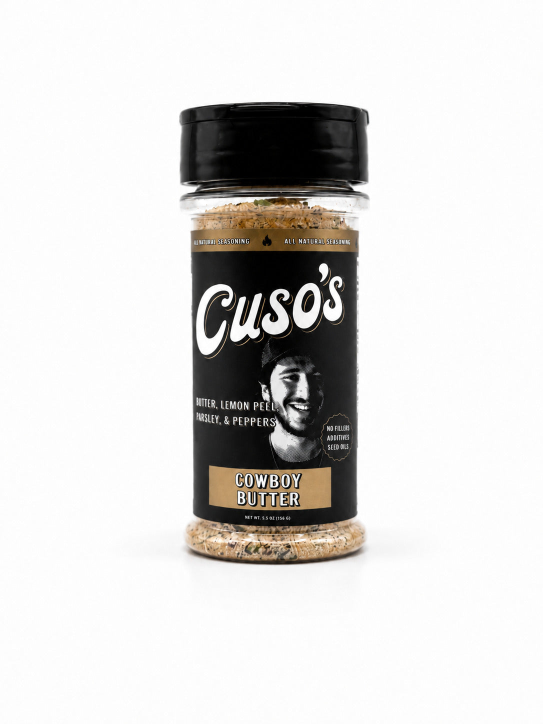 Jar of Cuso's Cowboy Butter on a white background