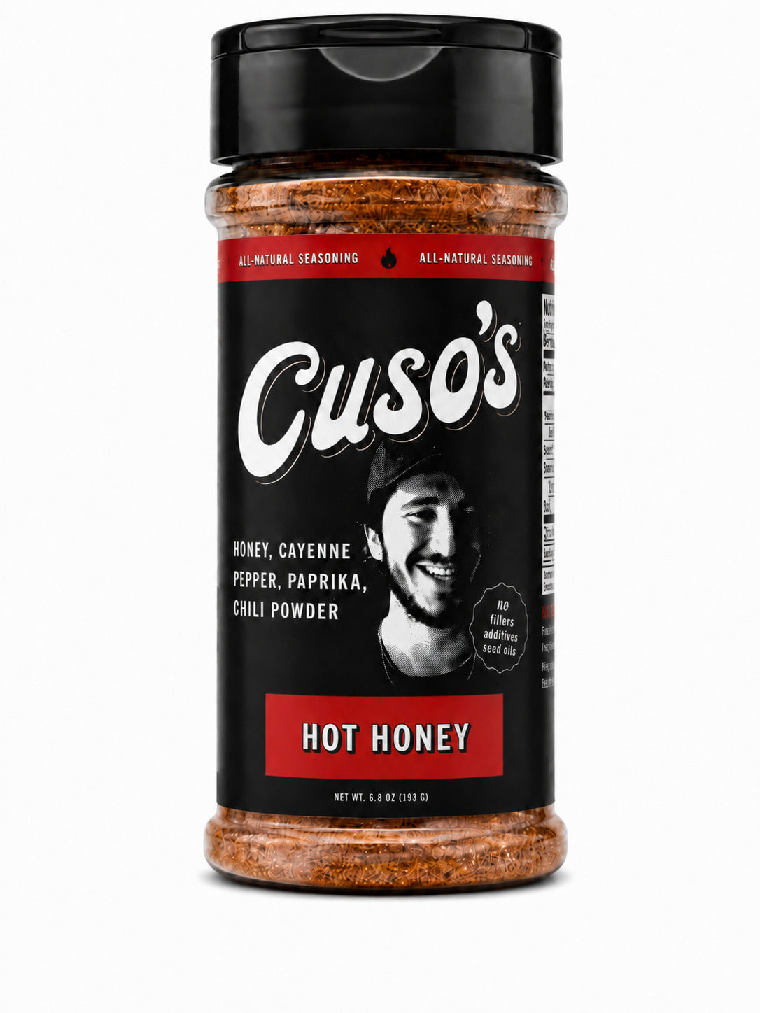 Cuso's Hot Honey seasoning jar on a white background