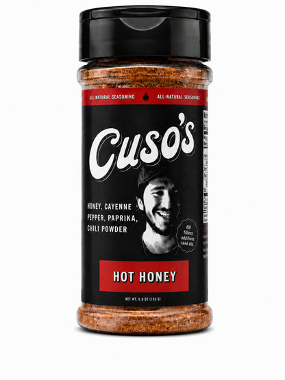 Cuso's Hot Honey seasoning jar on a white background