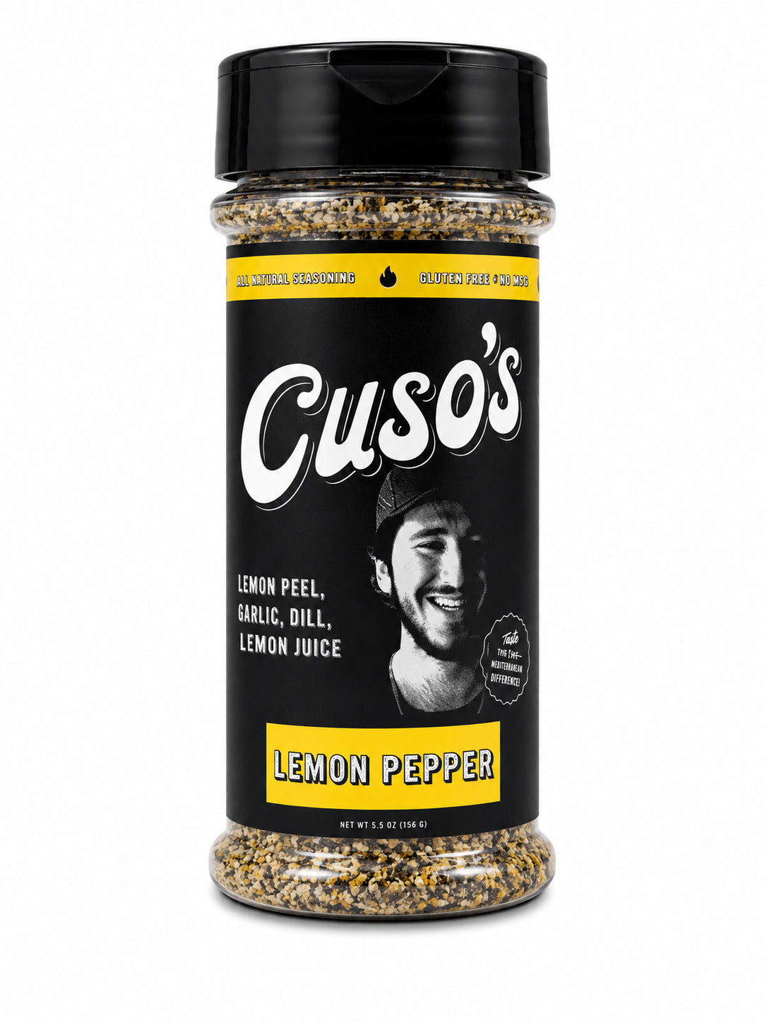 Cuso's Lemon Pepper seasoning jar on a white background