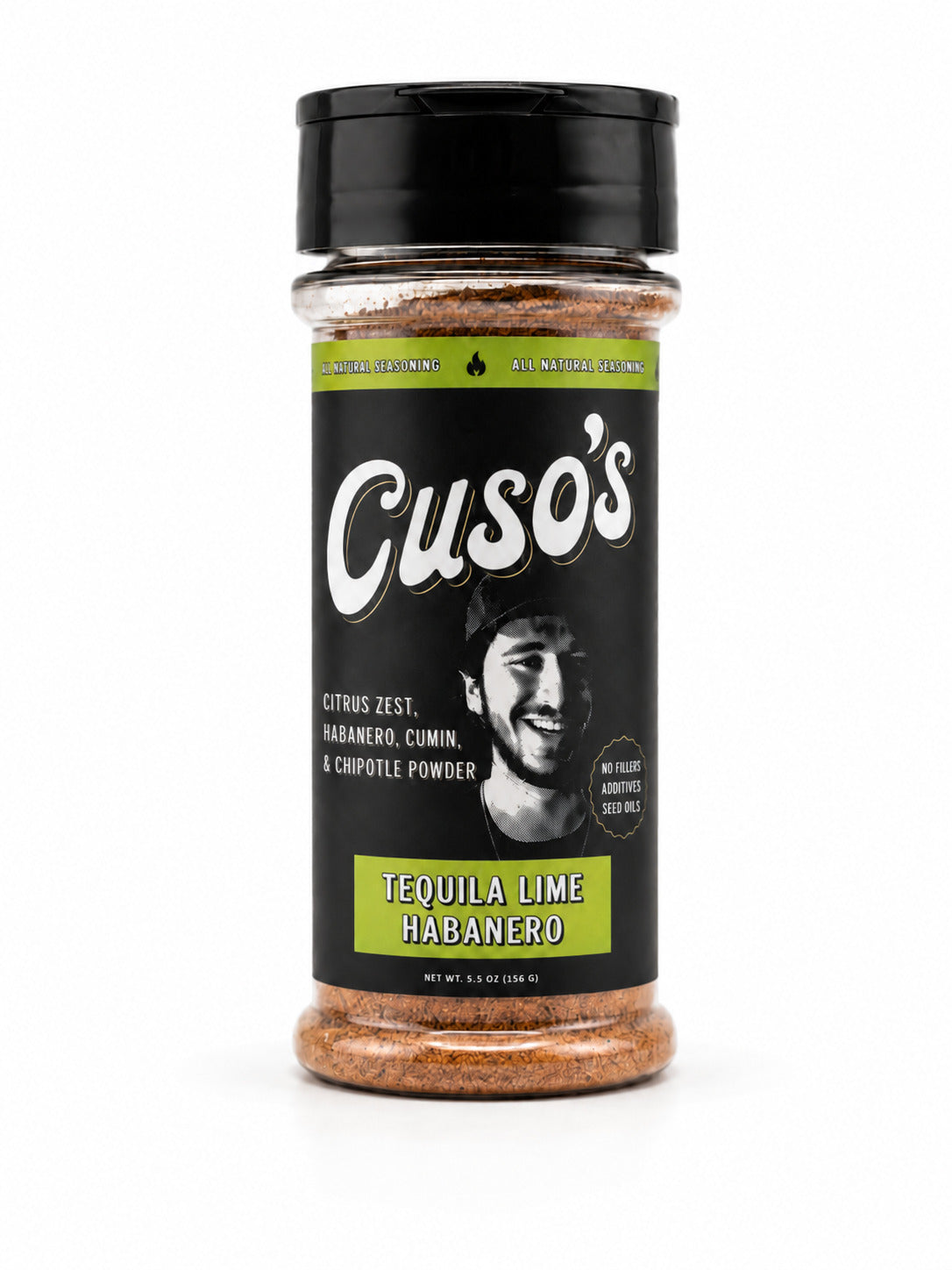 Cuso's Tequila Lime Habanero seasoning jar on a white background