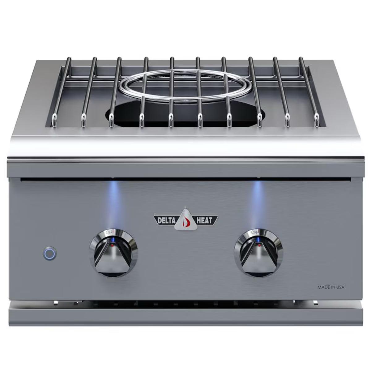 Delta Heat Power Burner with a stainless steel front on a white background