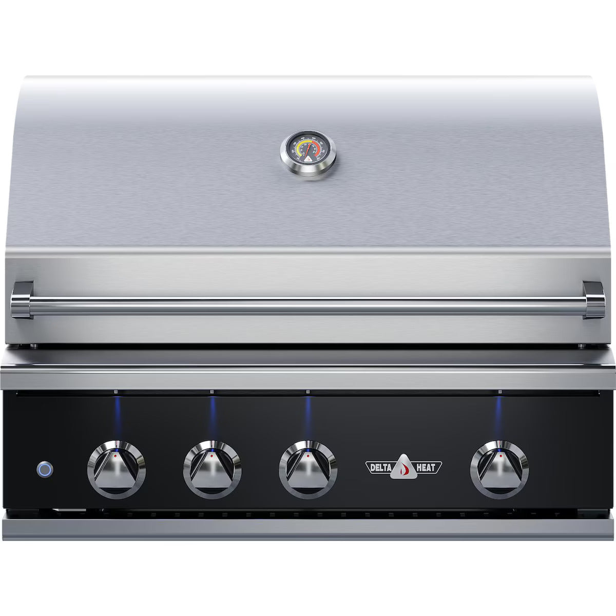 Stainless steel grill with brand logo on a white background