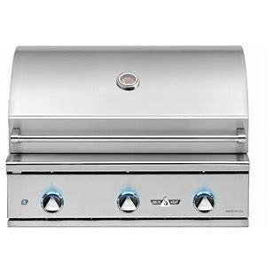 A sleek stainless steel Delta Heat 32 inch 3 burner gas grill base model with a closed lid, showcased on a clear background.
