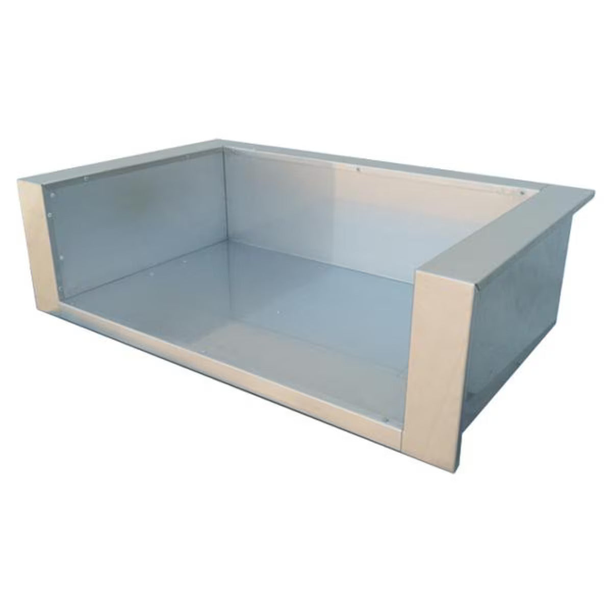 Metallic rectangular container on a white background