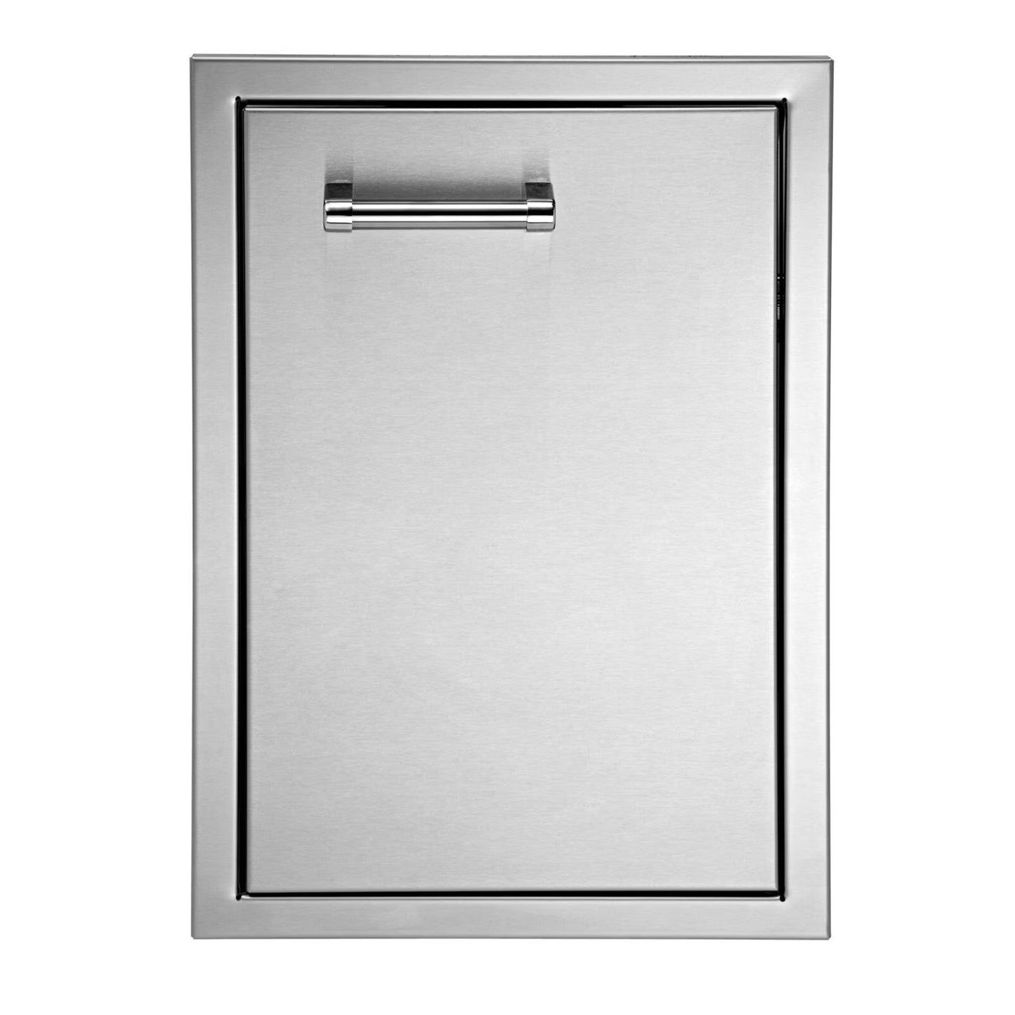 Stainless steel drawer with handle on a white background