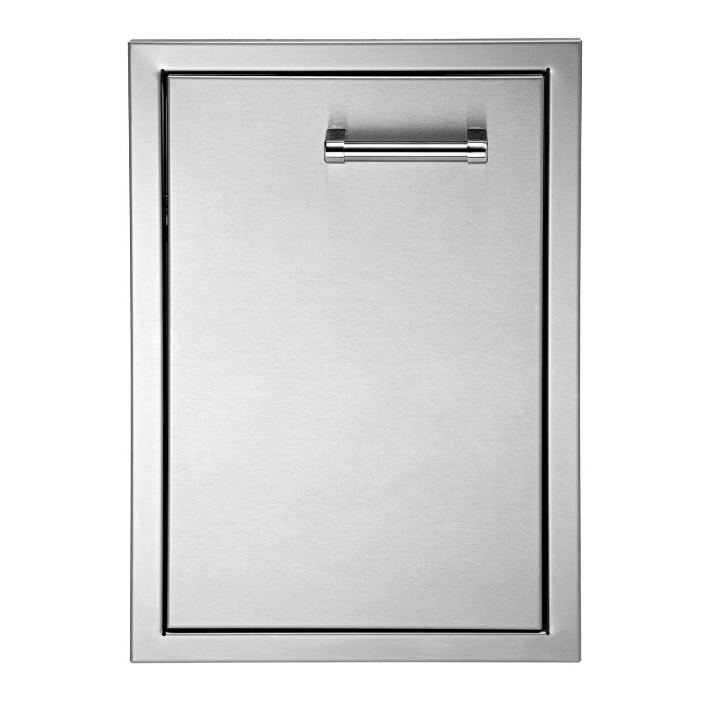 Stainless steel drawer with handle on a white background