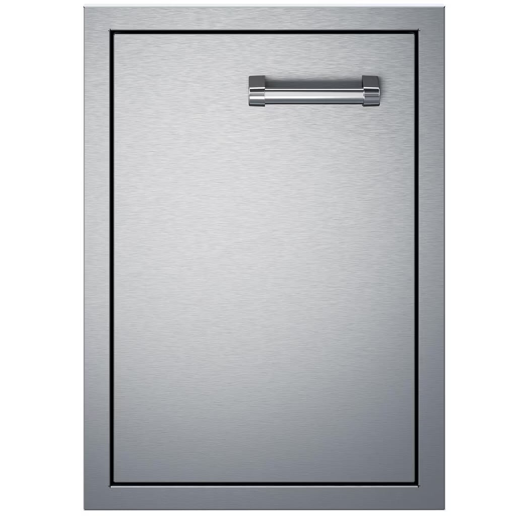 Stainless steel drawer with handle on a white background