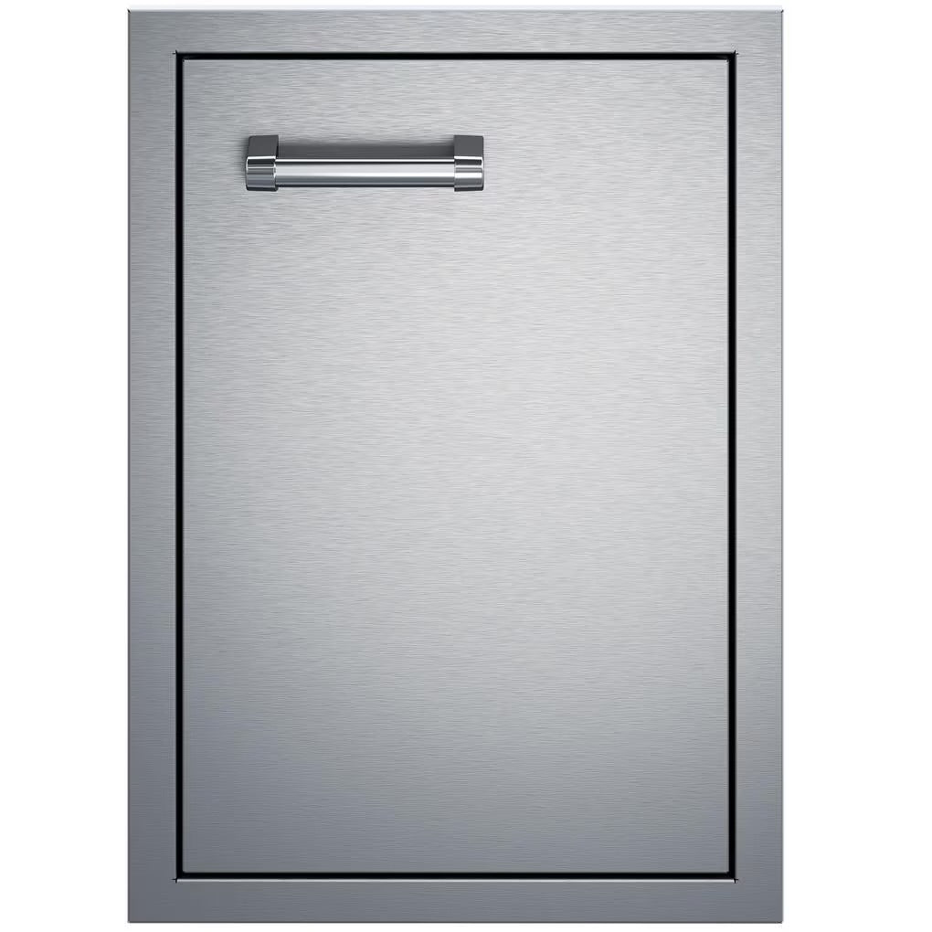 Stainless steel drawer with handle on a white background