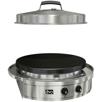 EVO Affinity 30G Drop-In with Seasoned Cook Surface with lid lifted on a white background
