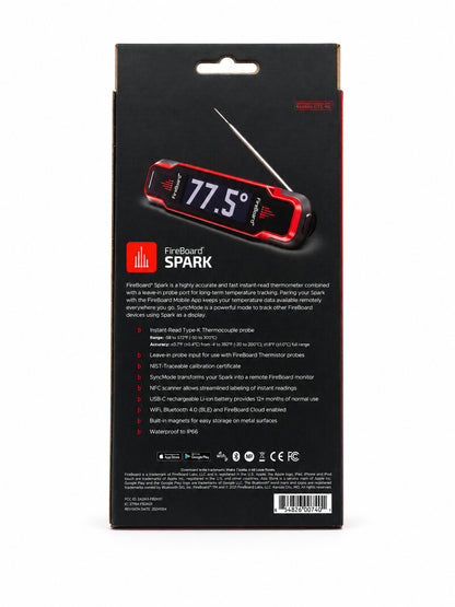 Fireboard Spark Thermometer back of box on a white background