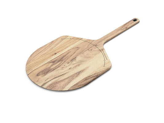 12" Acacia Wood Pizza Peel and Server on a white background