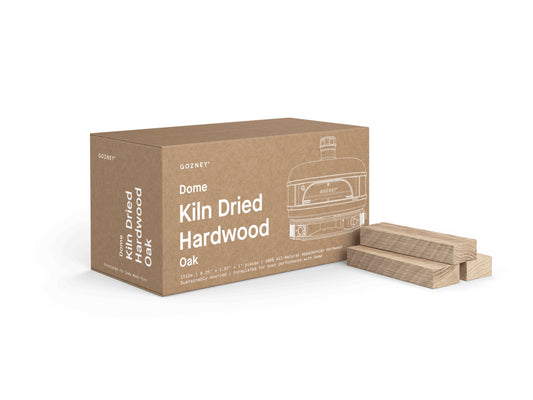 Cardboard packaging of Gozney Dome Kiln Dried Hardwood Oak with a white background