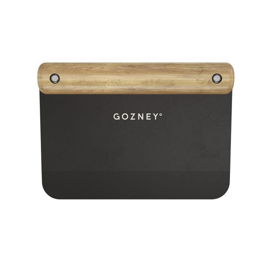 Black dough cutter with wooden handle and 'GOZNEY' branding on a white background