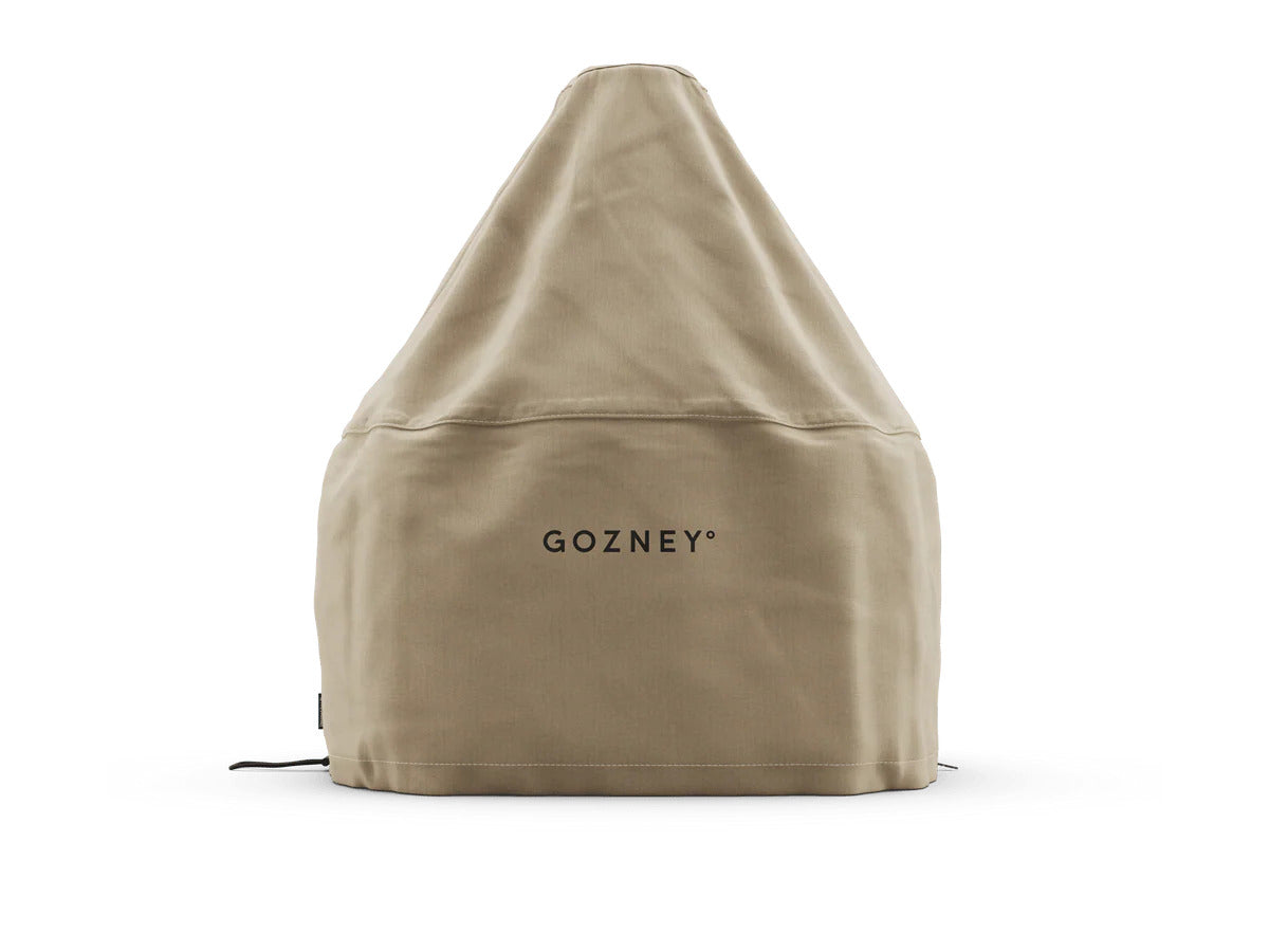 Beige grill cover with 'GOZNEY' branding on a white background