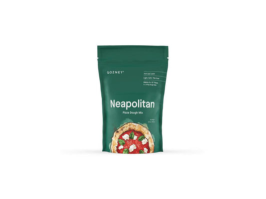 A package of Gozney Neapolitan Pizza Dough Mix, with the brand's logo and an image of a pizza on the front.