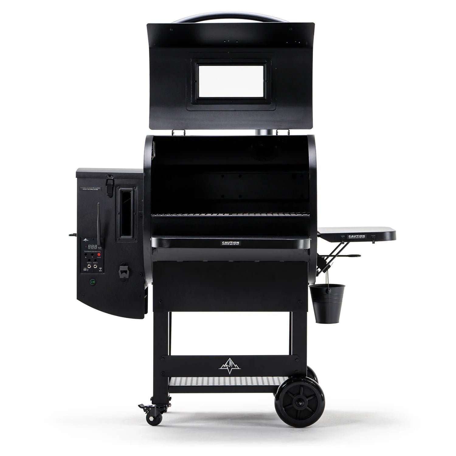 Green Mountain Grills Ledge Prime 2.0 with lid open on a white background
