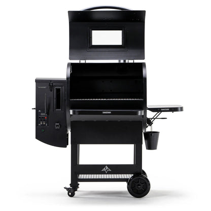 Green Mountain Grills Ledge Prime 2.0 with lid open on a white background