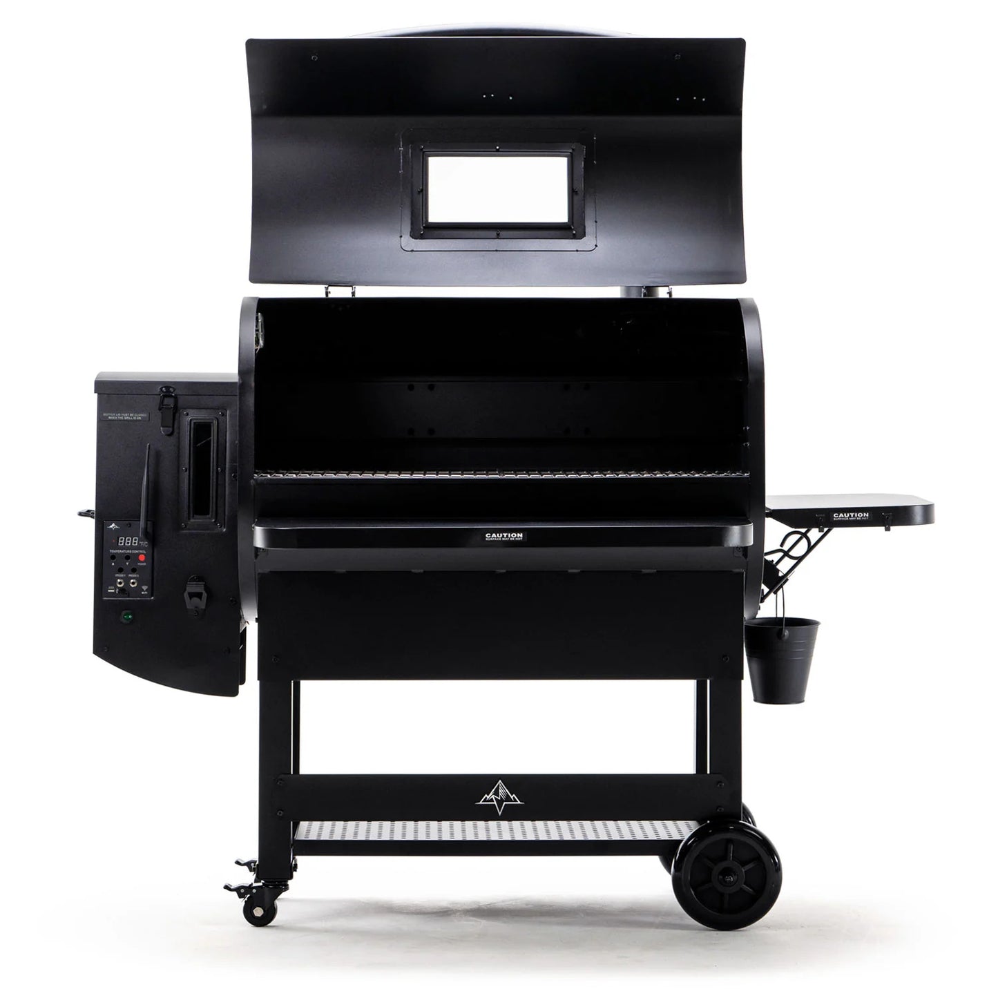 Green Mountain Grills Peak Prime 2.0 with lid open on a white background