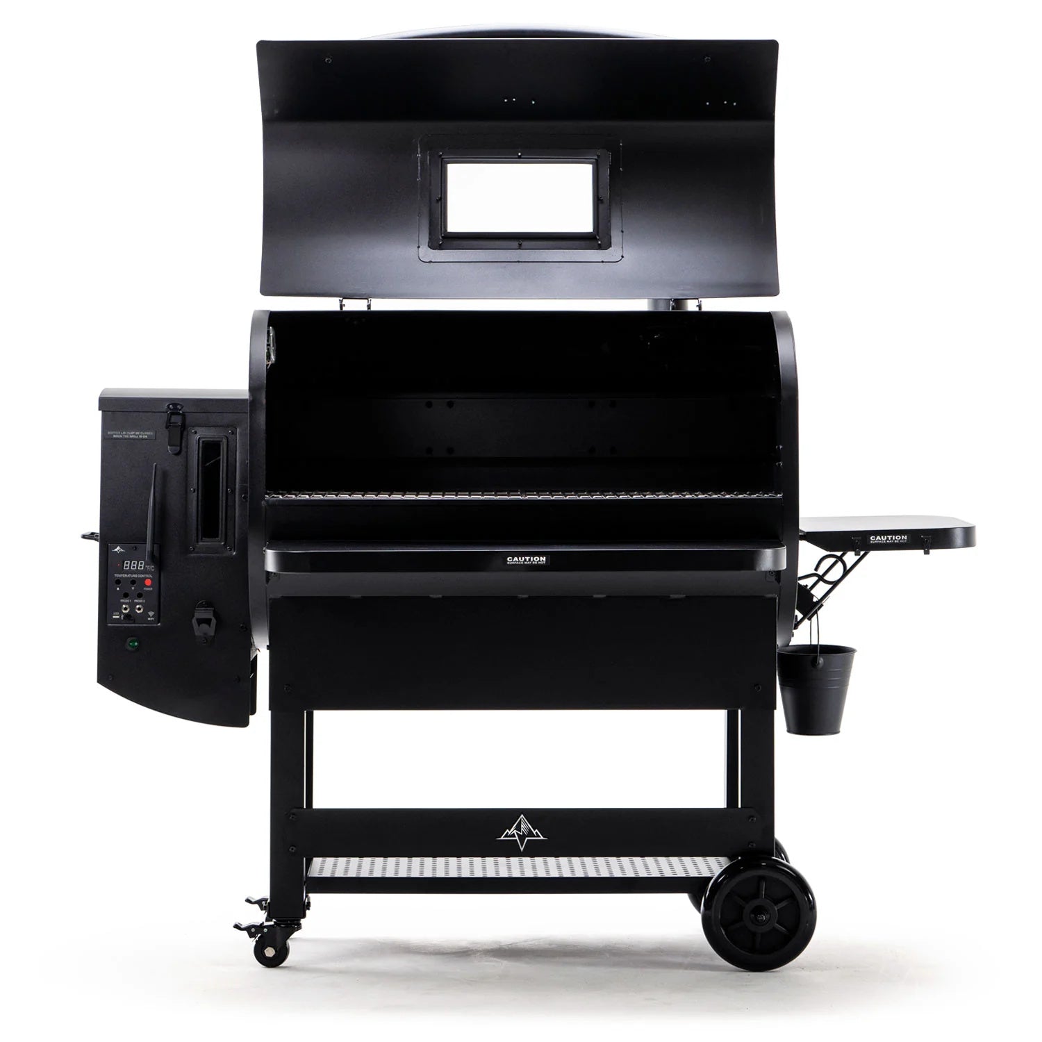 Green Mountain Grills Peak Prime 2.0 with lid open on a white background