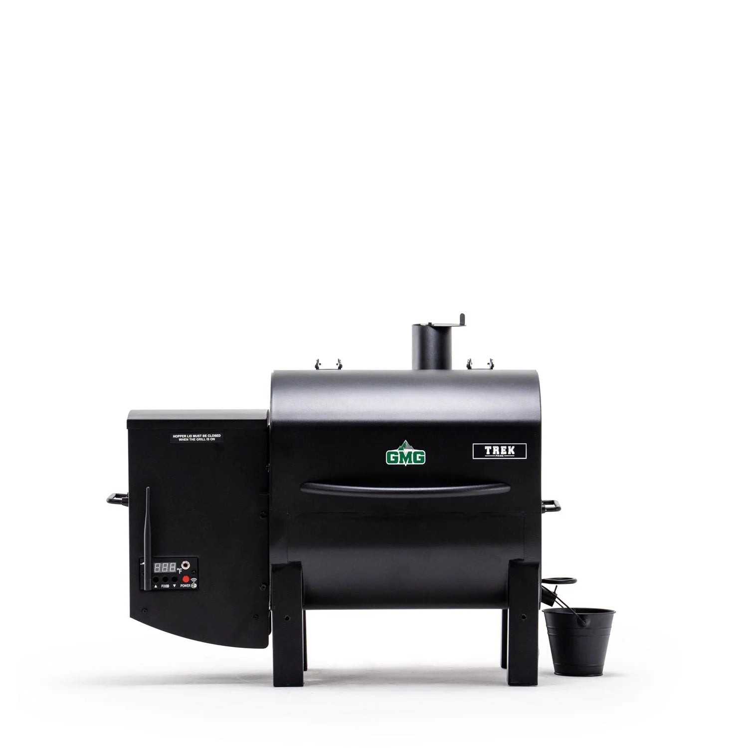 Green Mountain Grills Trek 2.0 with lid closed on a white background