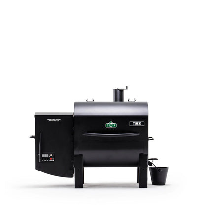 Green Mountain Grills Trek 2.0 with lid closed on a white background