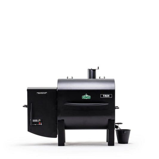 Green Mountain Grills Trek 2.0 with lid closed on a white background