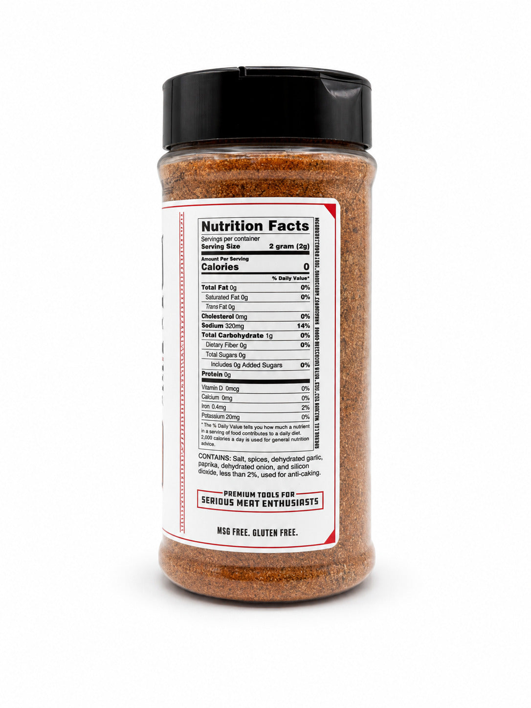 Hardcore Carnivore Cajun bottle with nutrition facts label on a white background