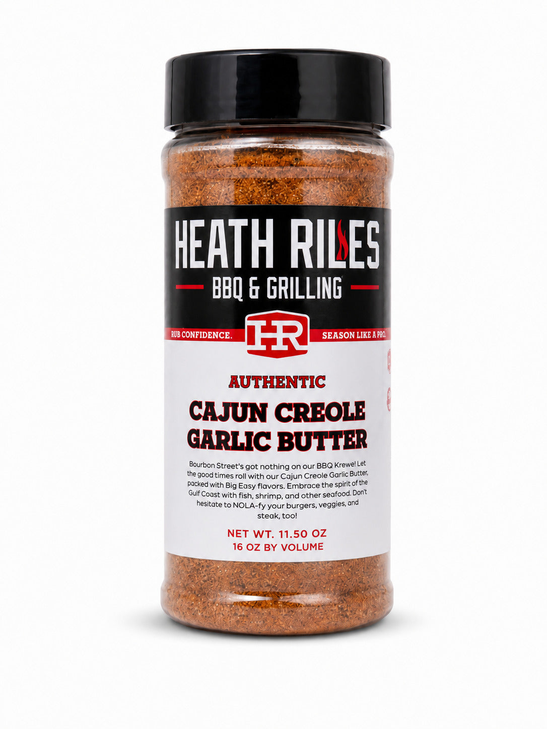 Jar of Heath Riles BBQ & Grilling Cajun Creole Garlic Butter seasoning on a white background