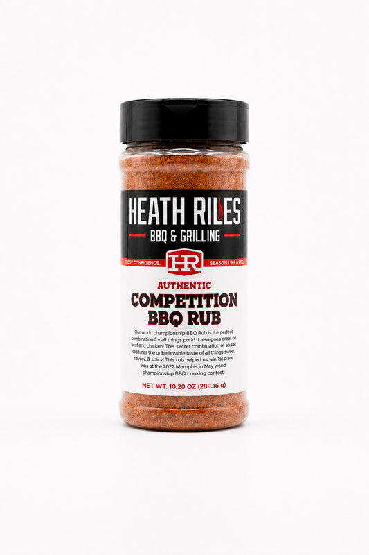 Heath Riles BBQ & Grilling Competition BBQ Rub jar on a white background