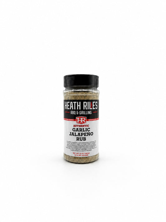 Heath Riles BBQ & Grilling Garlic Jalapeno Rub bottle on a white background