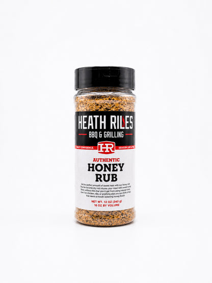 Heath Riles BBQ & Grilling Honey Rub bottle on a white background