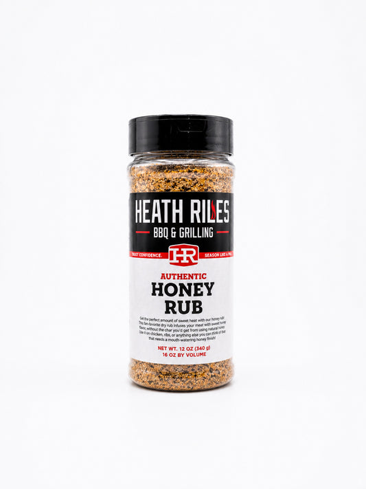 Heath Riles BBQ & Grilling Honey Rub bottle on a white background