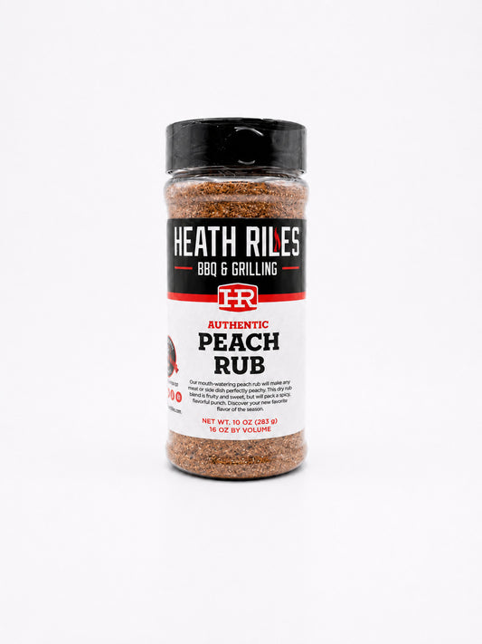 Heath Riles BBQ Peach Rub container on a white background