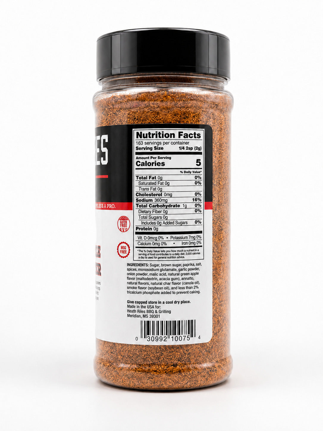 Bottle of Heath Riles Apple Rub showing the ingredients label on a white background