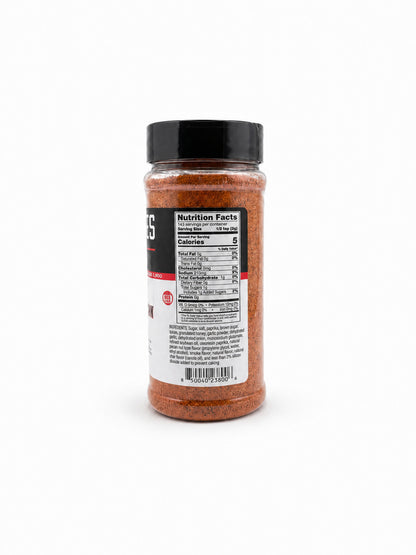 Heath Riles BBQ & Grilling Competition rub bottle  with an ingredients label on a white background