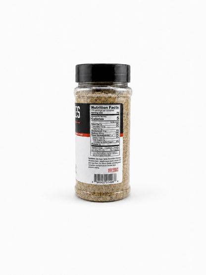 Heath Riles BBQ & Grilling Garlic Jalapeño rub bottle with an ingredients label on a white background