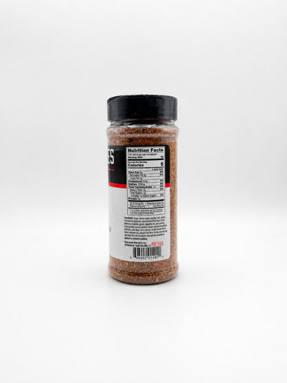 Heath Riles BBQ & Grilling Peach Rub bottle showing the ingredients label on a white background