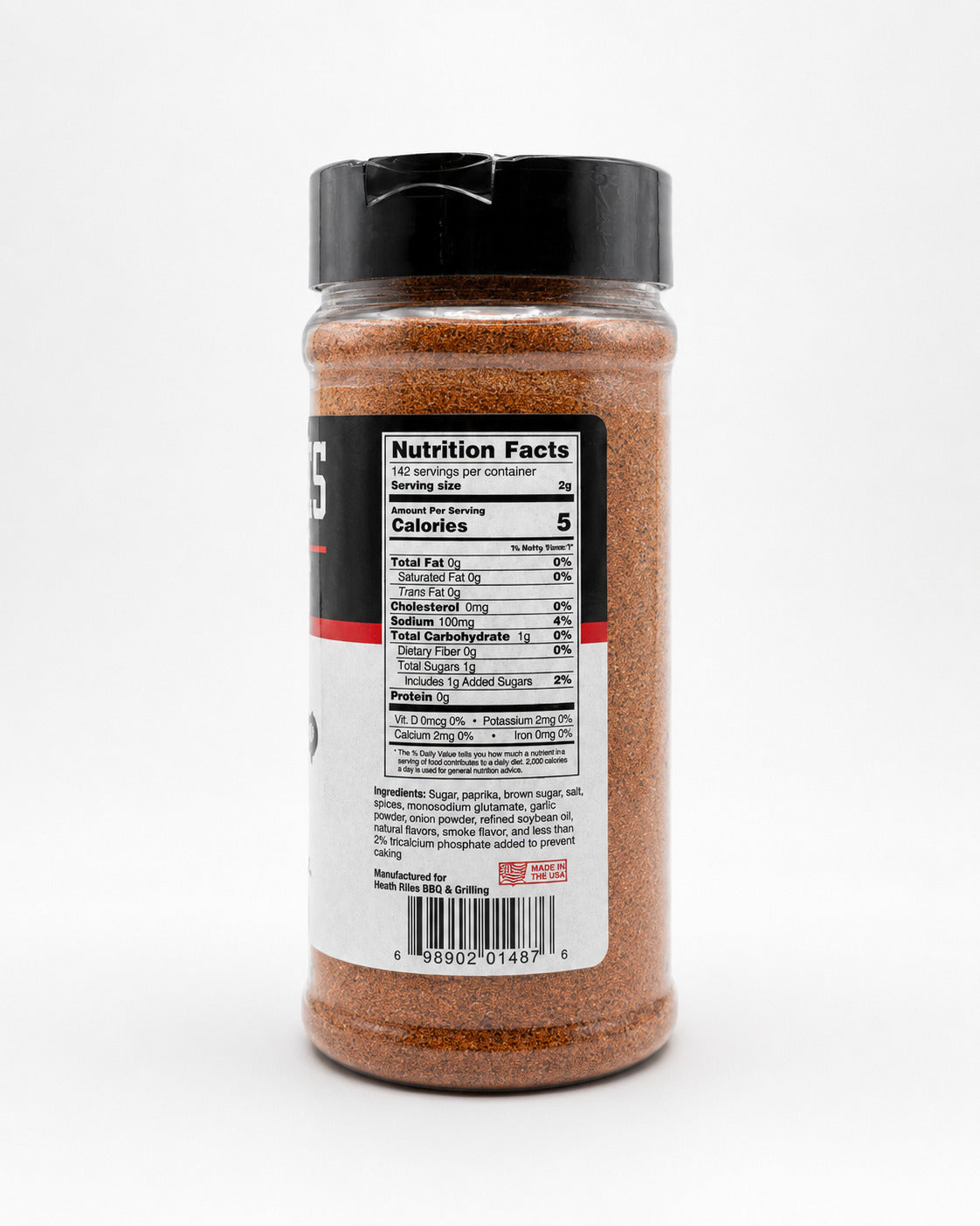 Heath Riles BBQ & Grilling Sweet BBQ Rub jar with nutrition facts label on a white background