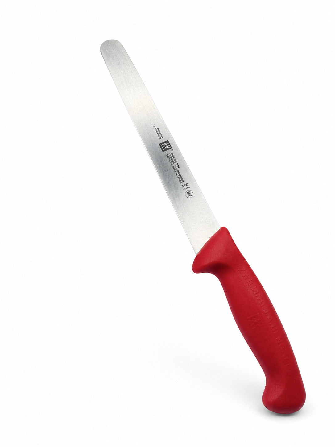 Henckels Non Serrated Slicer with a red handle on a white background