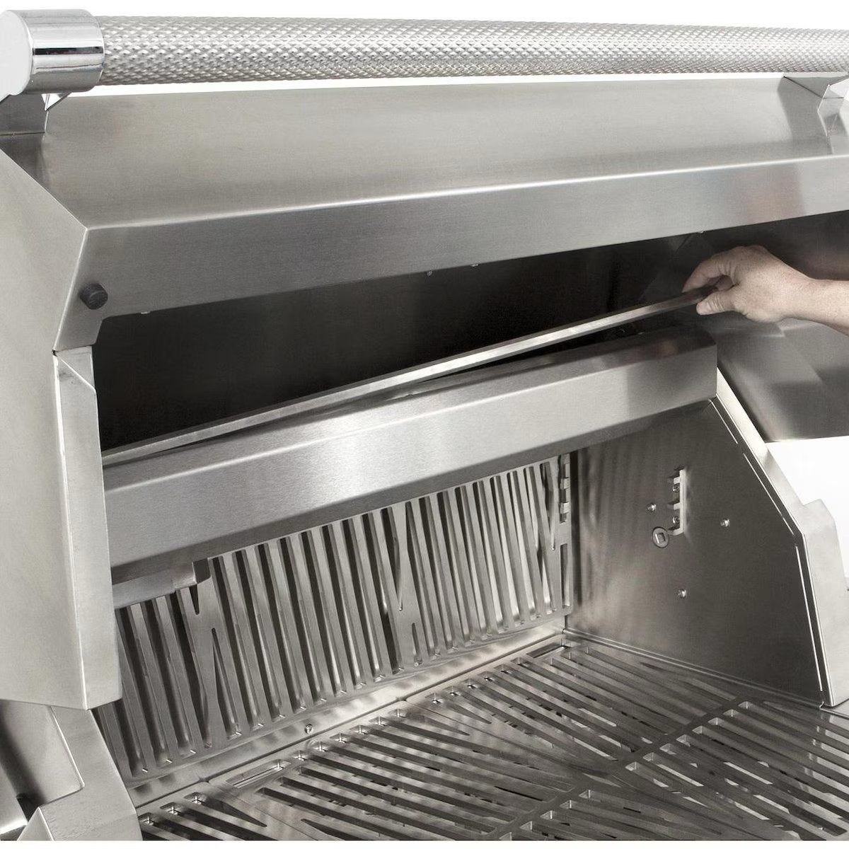 Hestan 36" Built In Gas Grill rotisserie storage