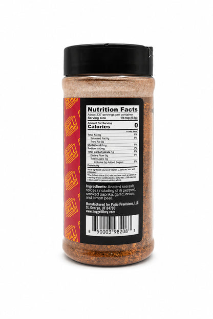 Hey Grill Hey Chicken Rub jar with nutrition facts label on a white background