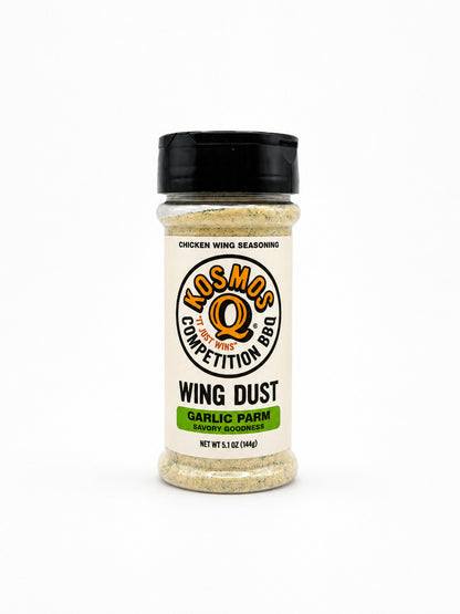 Kosmos Q Garlic Parm Wing Dust bottle on a white background