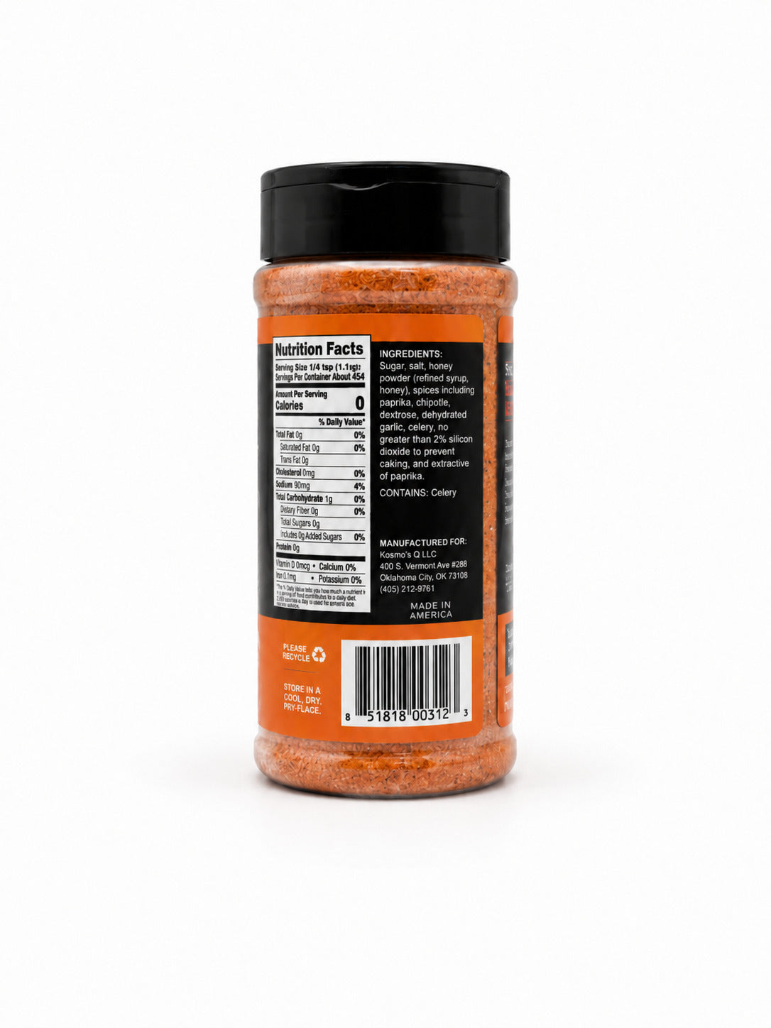 Kosmos Q Honey Chipotle Killer Bee with an ingredients label on a white background