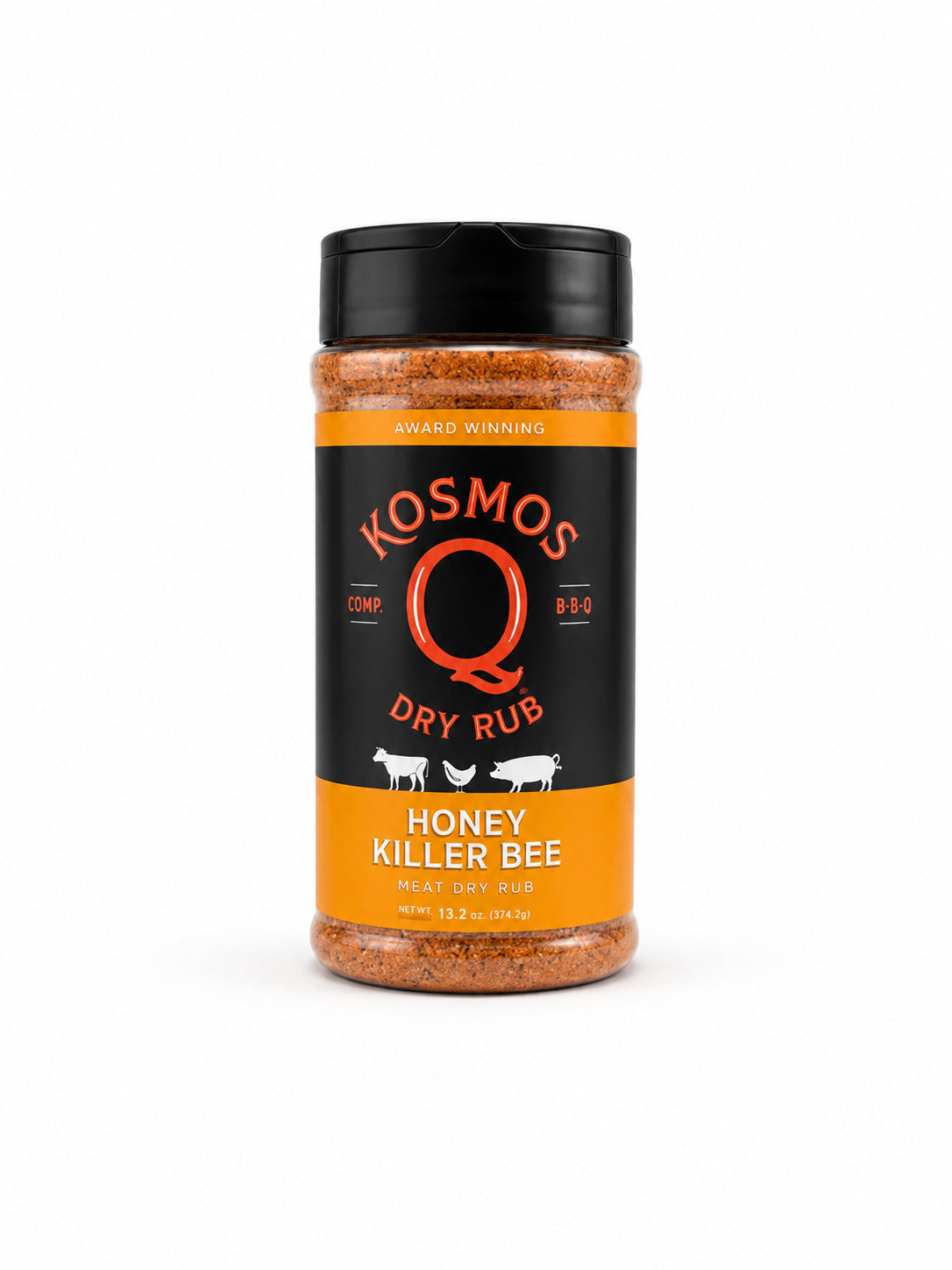 Kosmos Q Honey Killer Bee dry rub bottle on a white background