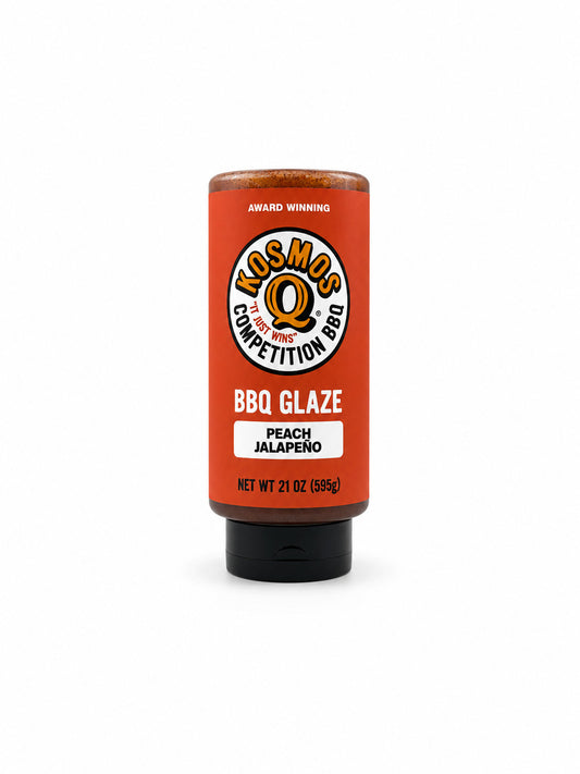 Kosmos Q Peach Jalapeño BBQ Glaze container on a white background