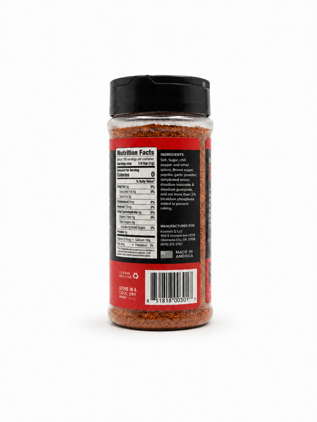 Kosmos Q Dirty Bird bottle showing the Ingredients and nutrition label on a white background