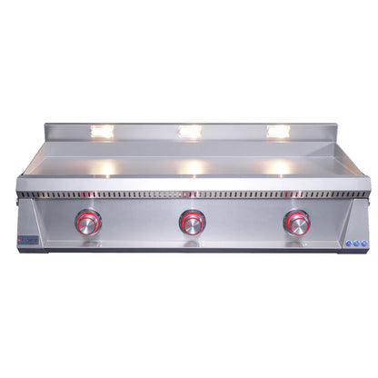 Le Griddle Pro Series 105 Gas Griddle with 3mm Plate with red lights on a white background