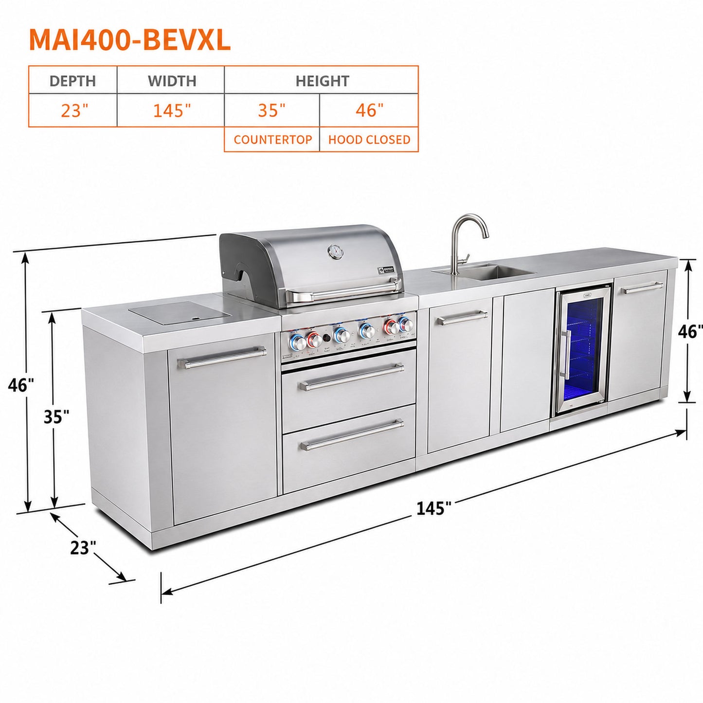Mont Alpi MAi400-BEVXL Outdoor Kitchen with Beverage Center and Storage